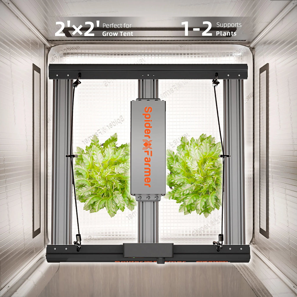 Spider Farmer Hydroponik (DWC) Komplettset (70x70x160 cm) 150 Watt G1500 EVO LED mit GGS für smarte Steuerung und 2 Töpfen – 17