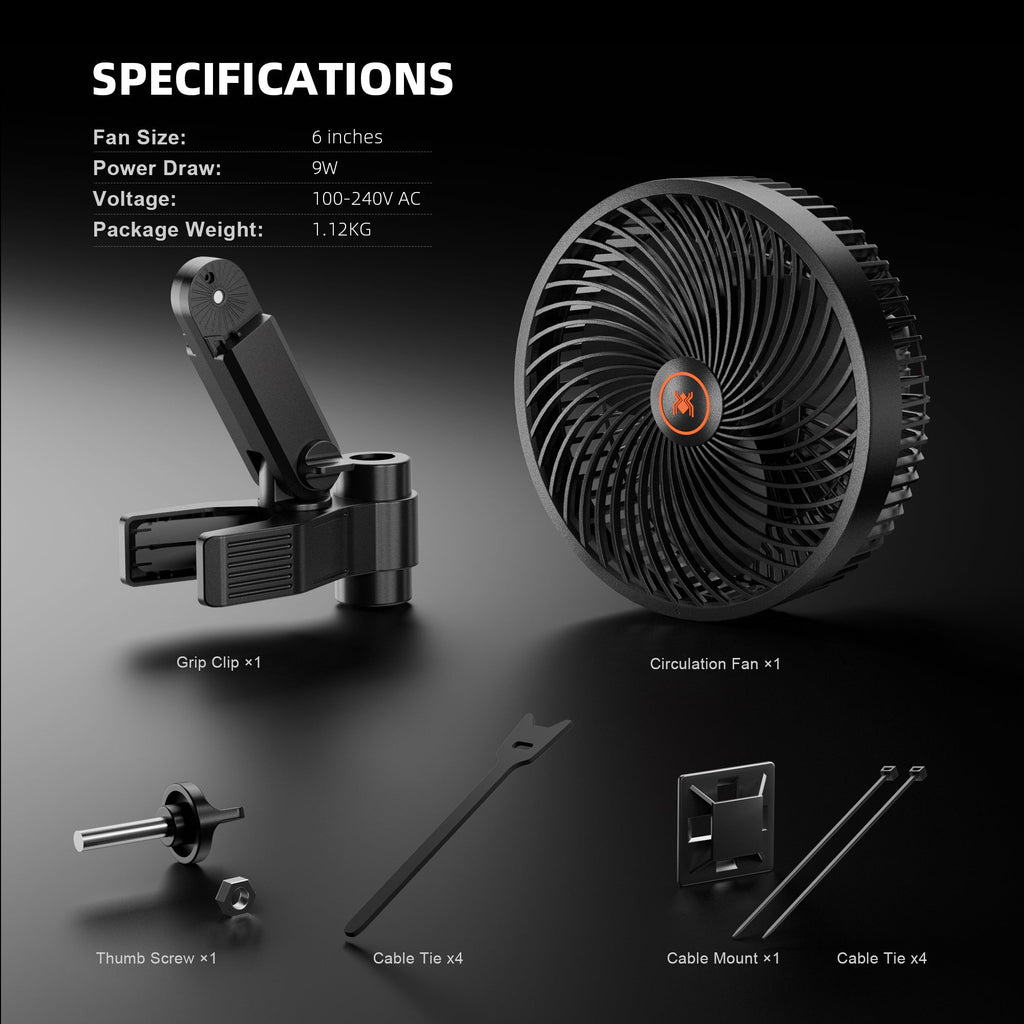 Spider Farmer 2er Set smarter Schwenkventilator mit Stangenclip Ø 15 cm 8 Watt – 9