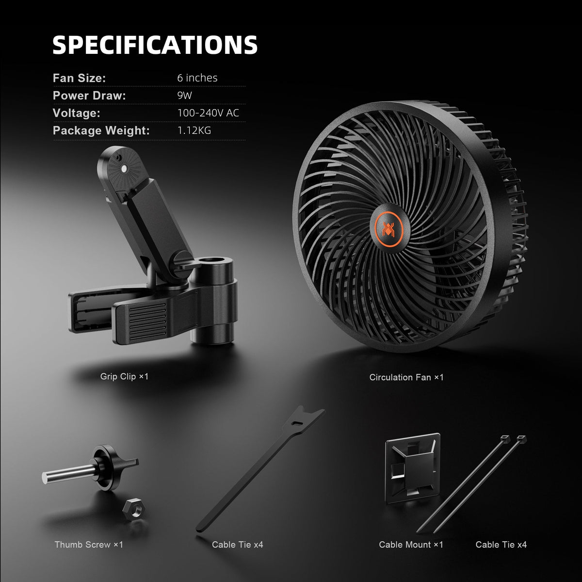 Spider Farmer 2er Set smarter Schwenkventilator mit Stangenclip Ø 15 cm 8 Watt – 9