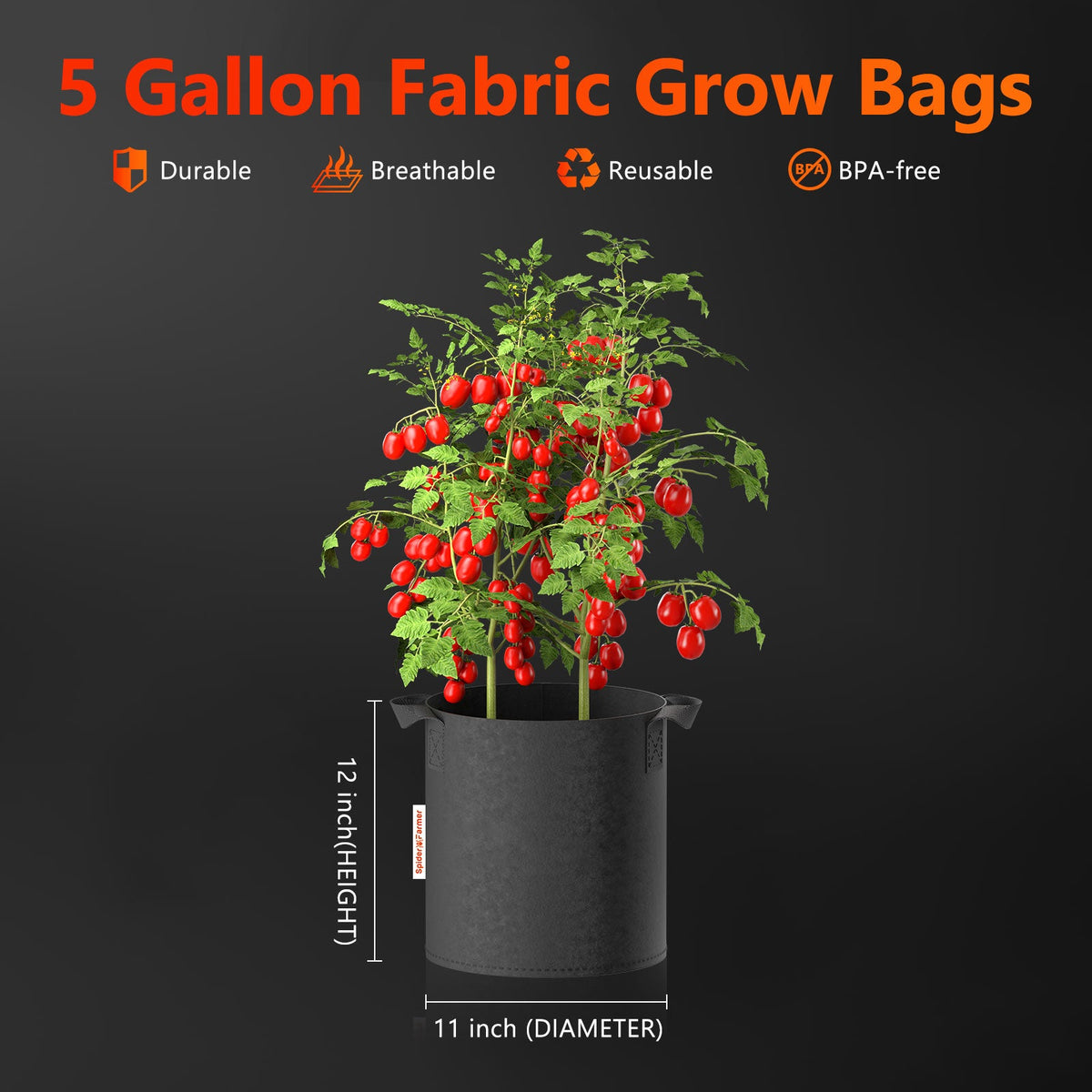 Spider Farmer 5er Set Stofftöpfe 40 L – 2