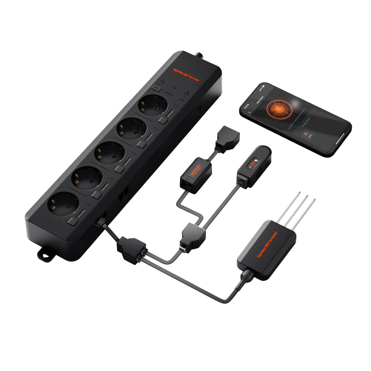 Spider Farmer GGS AC5 Smarte Steckdosenleiste mit Temperatur-, Feuchtigkeits- und Lichtsensor – 1
