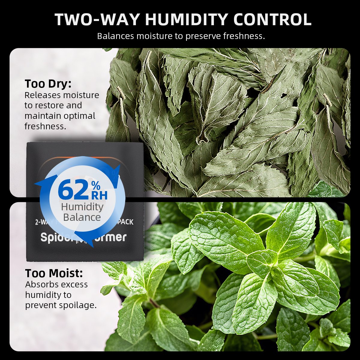 Spider Farmer 10 Stück 8 g 2-Way Humidity Control Hygro-Packs 62% – 4