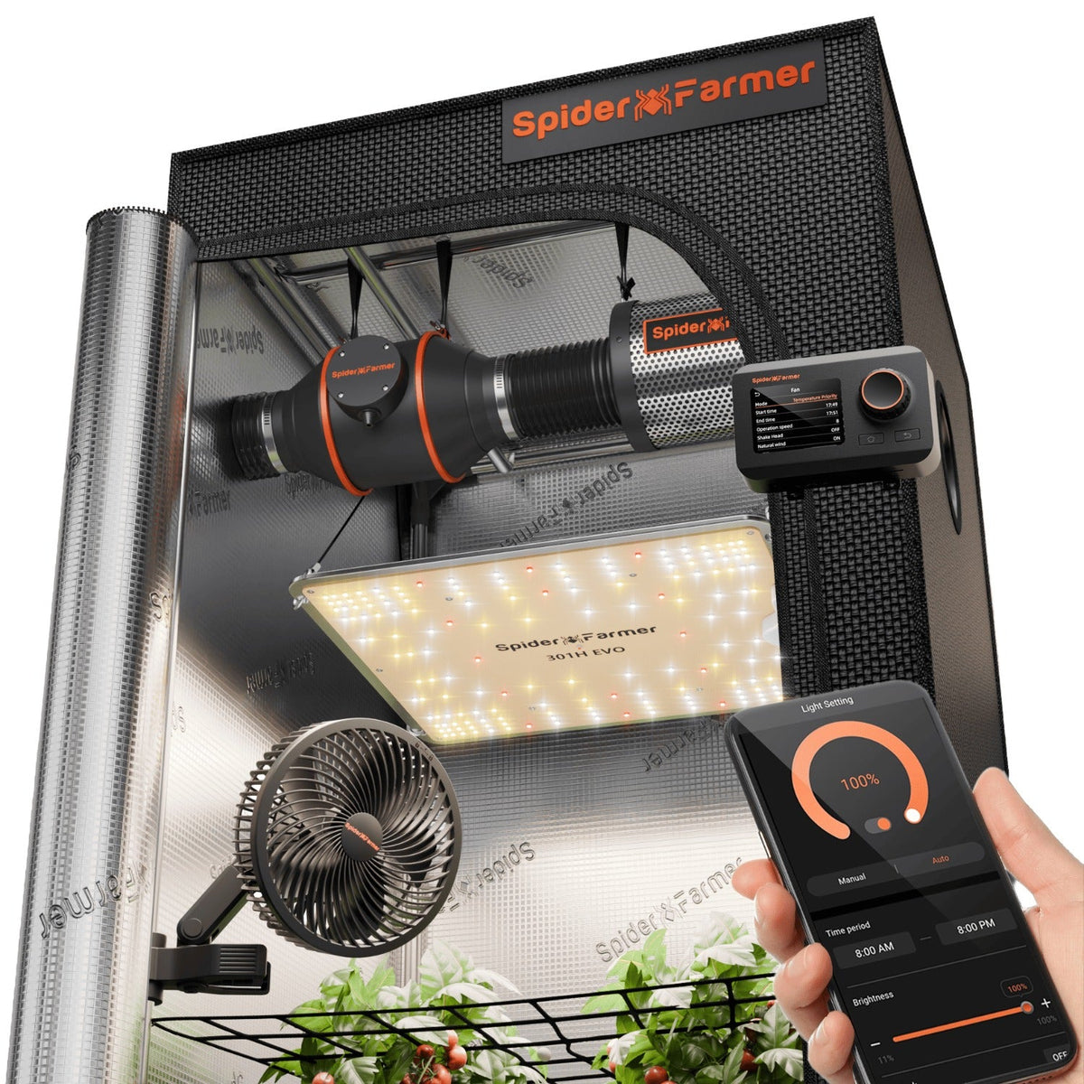 Spider Farmer Komplettset (70x70x160 cm) 100 Watt SF1000 LED mit GGS für smarte Steuerung – 1