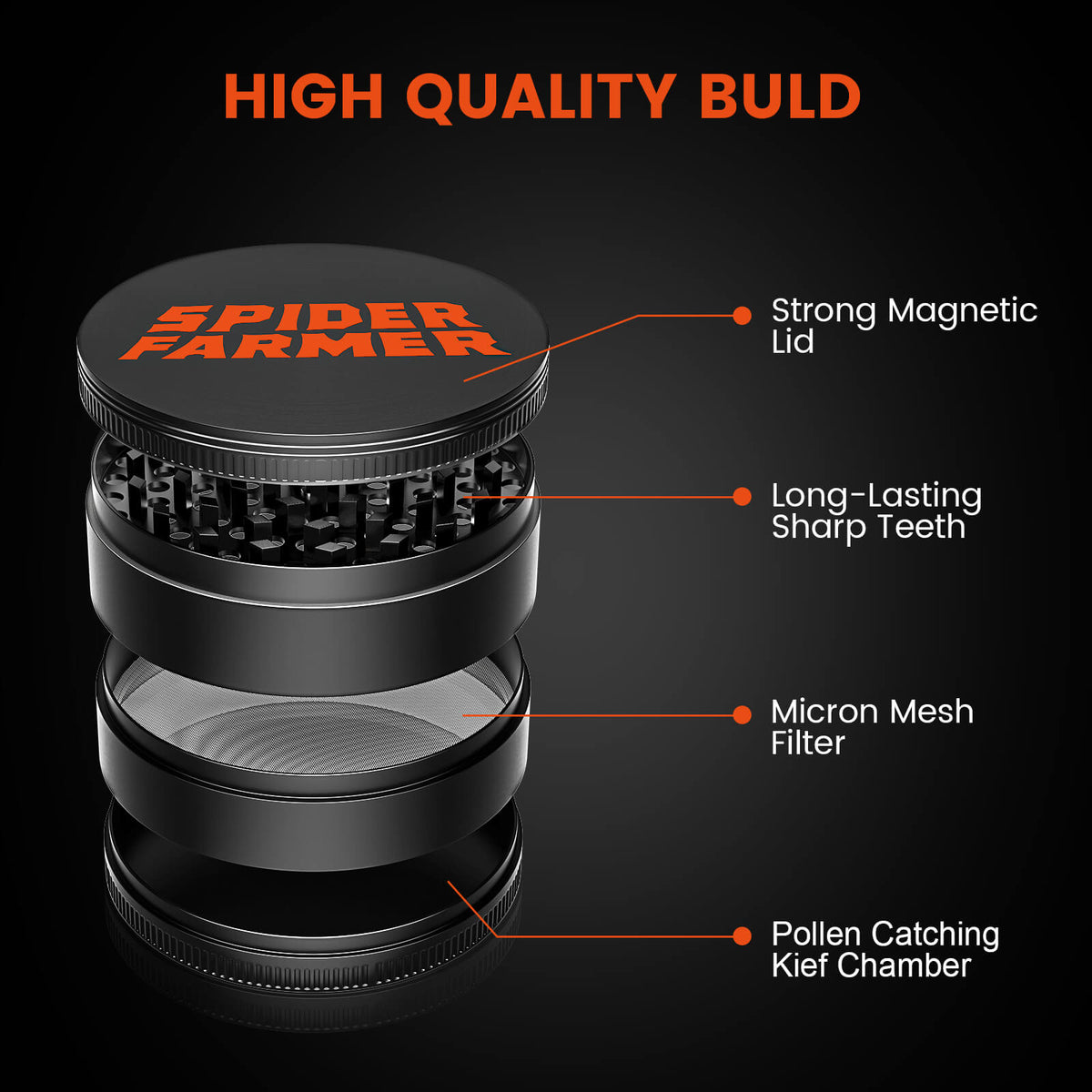Spider Farmer Alu-Grinder 4-teilig Ø 59 mm – 2