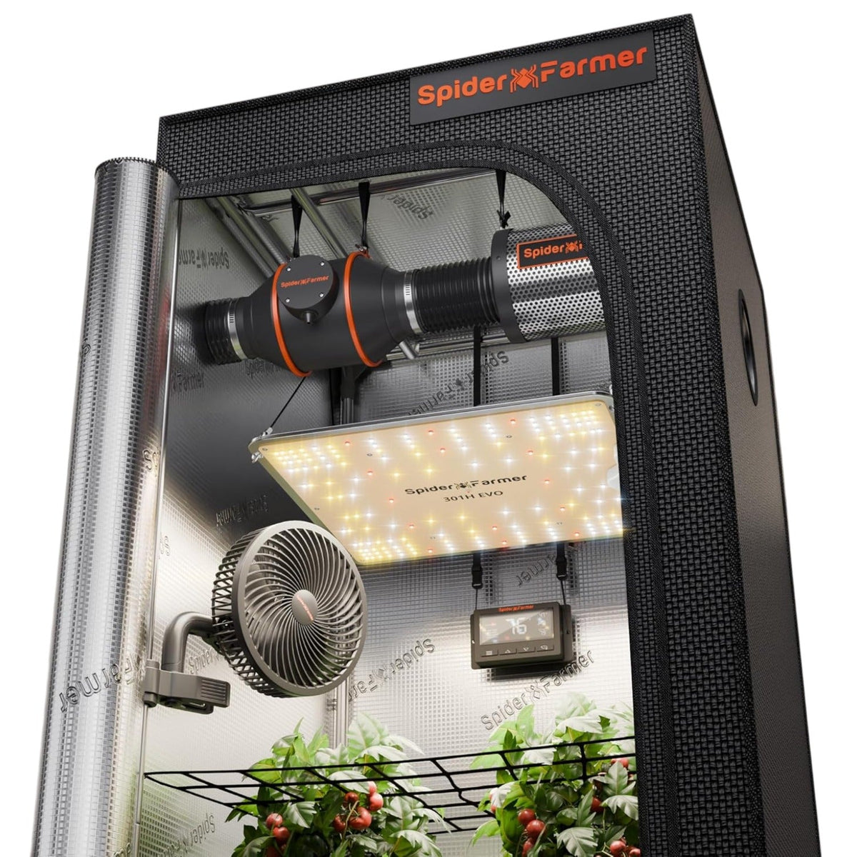 Spider Farmer Komplettset (70x70x160 cm) 100 Watt SF1000 Samsung LM301H EVO LED mit LCD-Klima-Controller – 1