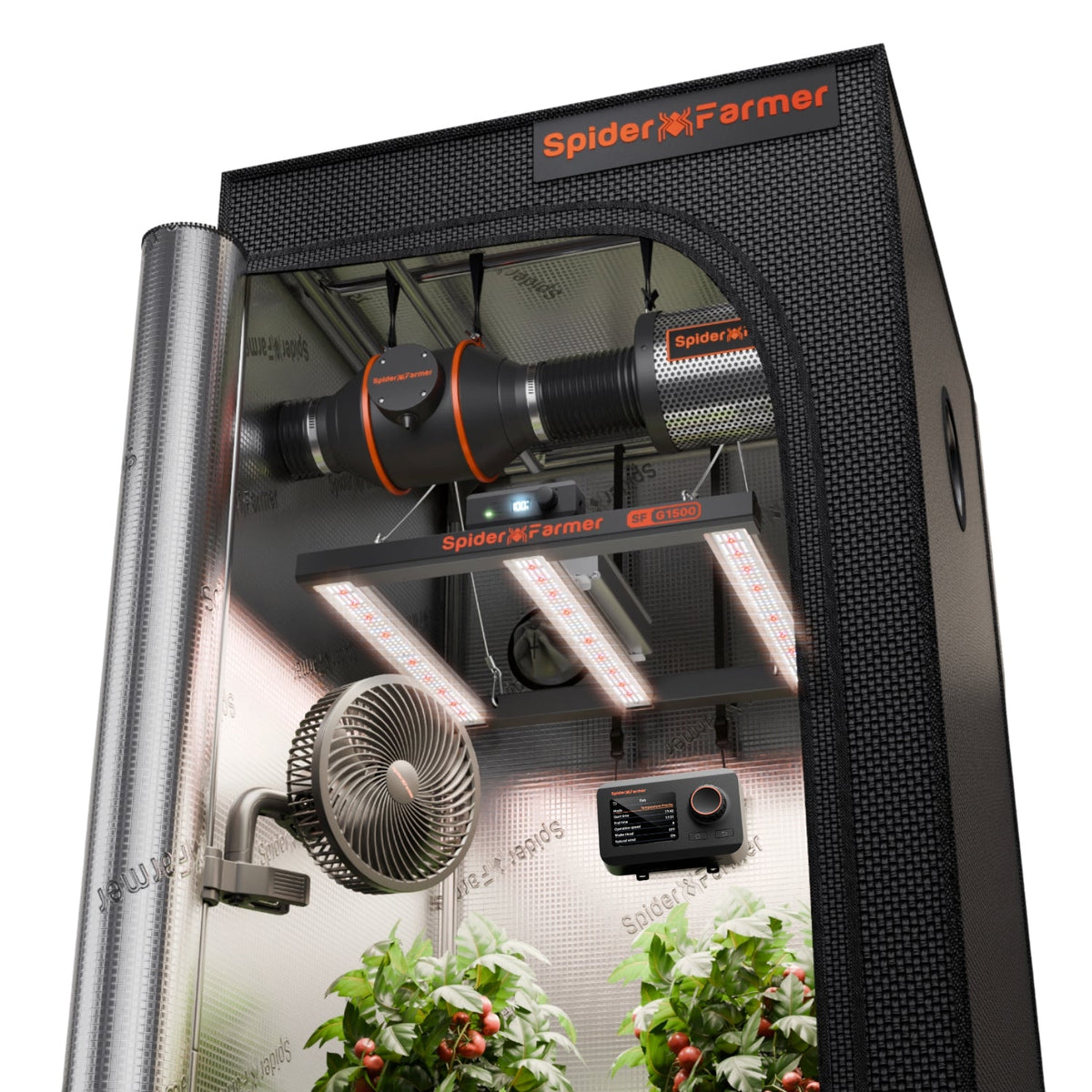 Spider Farmer Komplettset (70x70x160 cm) 150 Watt G1500 EVO LED mit GGS für smarte Steuerung – 1