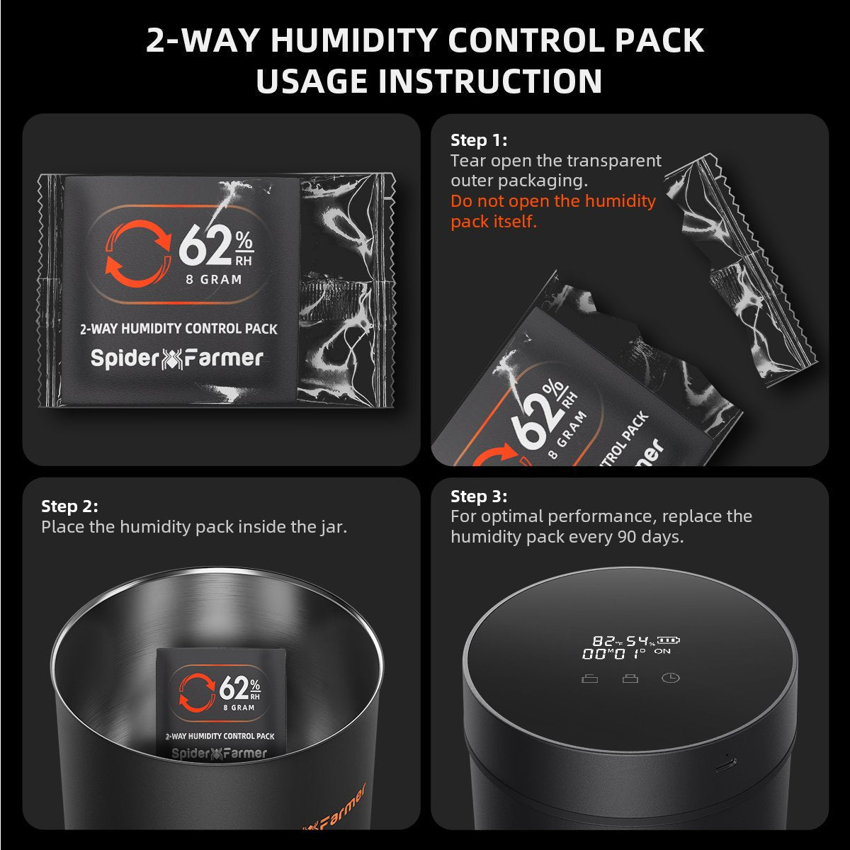 Spider Farmer 10 Stück 8 g 2-Way Humidity Control Hygro-Packs 62% – 7