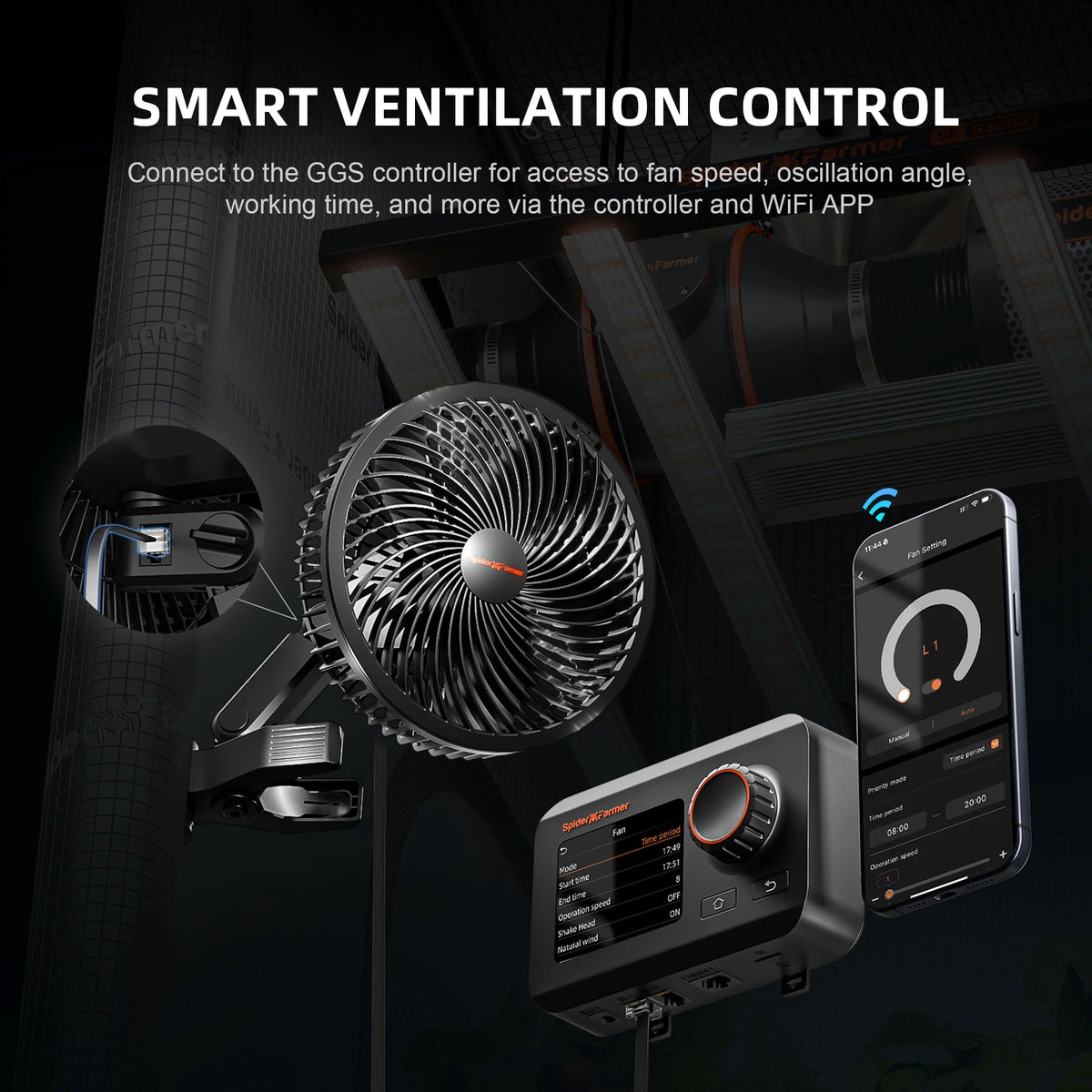 Spider Farmer Smarter Schwenkventilator mit Stangenclip Ø 15 cm 8 Watt – 2