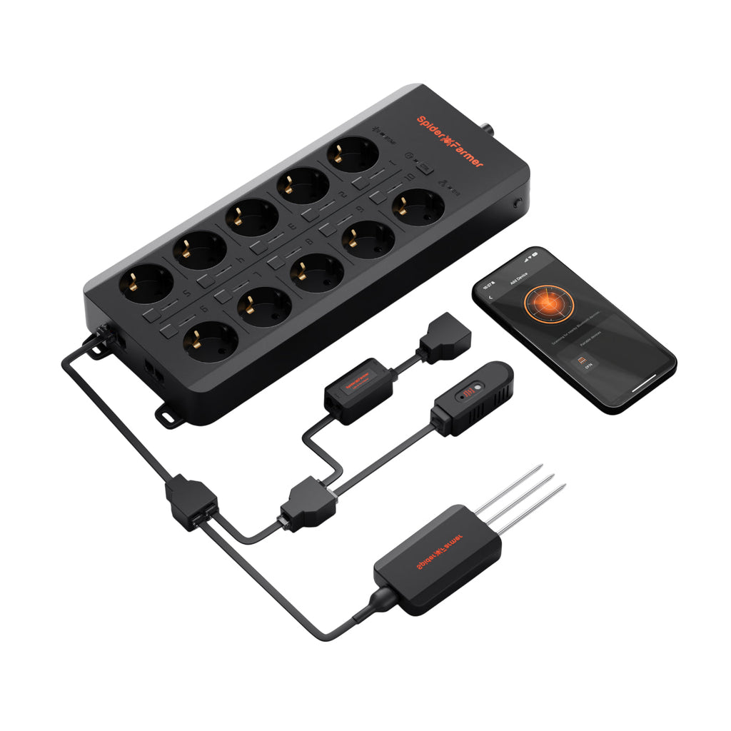 Spider Farmer GGS AC10 Smarte Steckdosenleiste mit Temperatur-, Feuchtigkeits- und Lichtsensor – 1